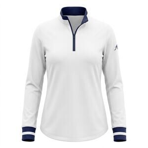 G Lifestyle White Navy 1/4 Zip Mock Neck Pullover Sweater Women Size S